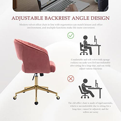 Eifizek Velvet Office Desk Chair, Modern Adjustable Home Desk Chair with Wheels, Swivel Vanity Chair for Bedroom, Office, Vanity Study (Bean Paste Red) - color: Bean Paste Red