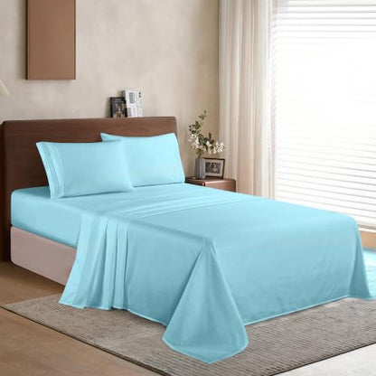 Elegant Comfort Luxury 1500 Premium Hotel Quality Microfiber 4-Piece Sheet Set - Wrinkle Resistant, All Around Elastic Fitted Sheet, Deep Pocket up to 16", Queen, Aqua - color: Aqua, size: Queen