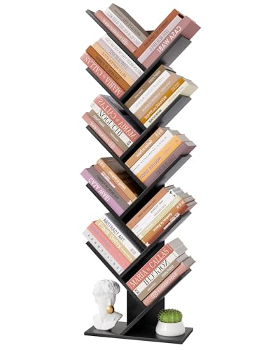 Hoctieon 10 Tier Tree Bookshelf, 10 Shelf Bookcase, Free Standing Tree Bookcase, Display Floor Standing Shelf for Books, Book Organizer Shelves for Home Office, Living Room, Bedroom, Black - color: Black, size: 10 Tier