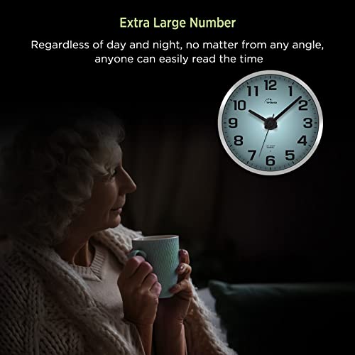 Night Light Wall Clock for Bedroom, 12 Inch | Silent, Lighted up Glow in the Dark, Battery Operated, Easy to Read Large Digital Display - color: Silver