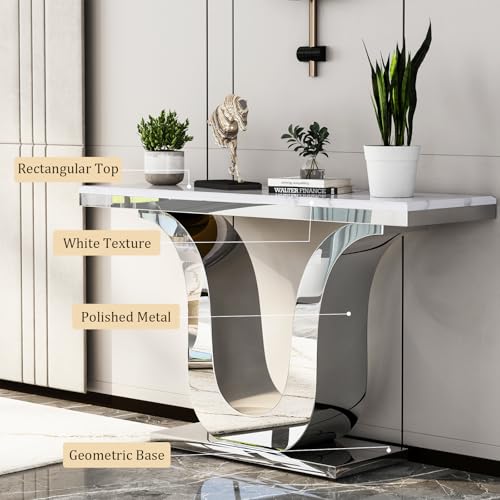 Silver Console Table, White and Silver Living Room Sofa Table, 50" Modern Console Table for Entryway, Living Room, Office, Foyer, Front Hall, Hallway - color: Silver