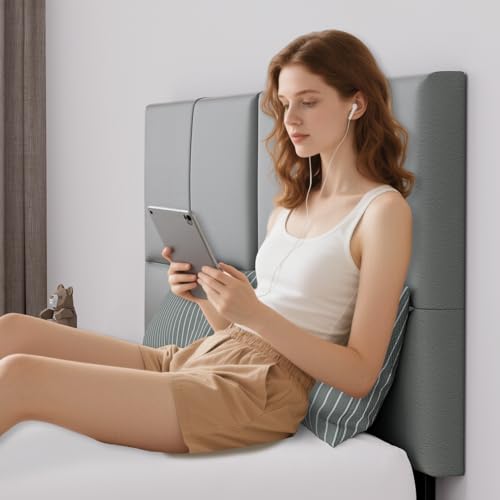 Upholstered Headboard Queen Size, Leather Head Board with Sturdy Metal Legs, Solid Wood Bed Headboard with Height Adjustable, Gray - color: Gray, size: Queen