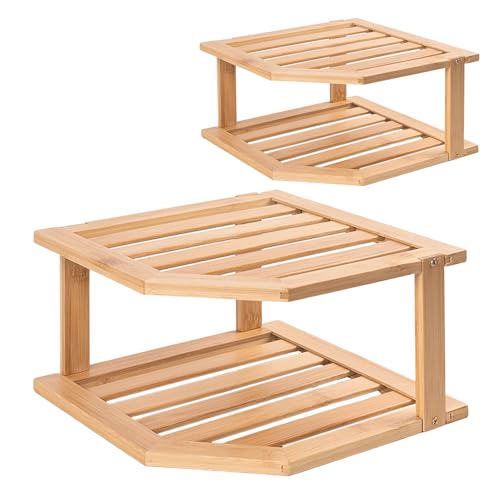 VERTORGAN 2 Tier Bamboo Dish Drying Rack,Corner Shelf 2 Pack | Pantry Storage,Dish Rack,Spice Rack,Corner Organizer,Kitchen Counter Shelves,Kitchen Storage,Holds Plates - color: Natural, size: 2 Pc