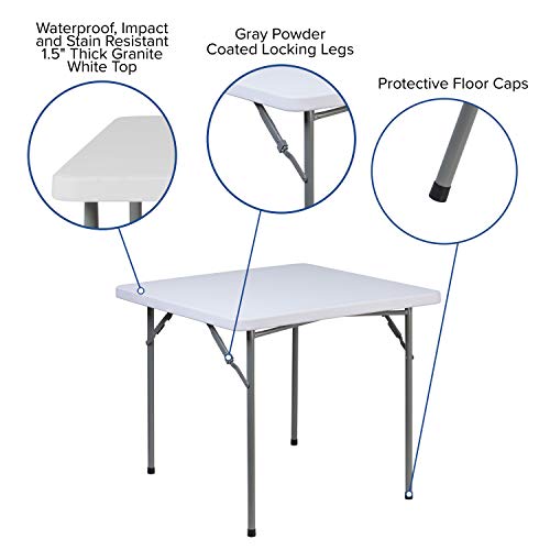 EMMA + OLIVER 2.81-Foot Square Granite White Plastic Card and Game Table | Lightweight, Easy Storage, Event and Banquet Table