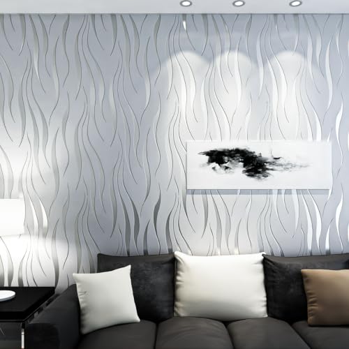 mamonhome Silver Gray Self Adhesive Removable Wallpaper Peel and Stick Wallpaper for Livingroom, Bedroom, Kitchen, Bathroom. (Water Waves(Non-Adhesive)) - color: water waves(Non-adhesive)