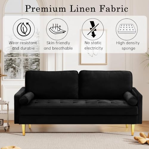 67" Mid Century Modern Loveseat Sofa, Tufted Love Seat Couch (Black) - color: Black