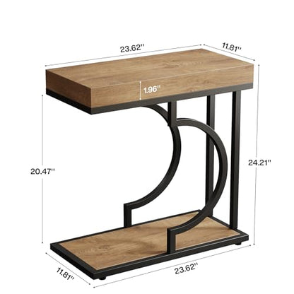 Tribesigns Narrow Side Table C Shaped End Table Modern Bedside Tables for Couch, Small Sofa Chairside Tables with Metal Frame for Living Room (2, Natural+Black) - color: Natural+black