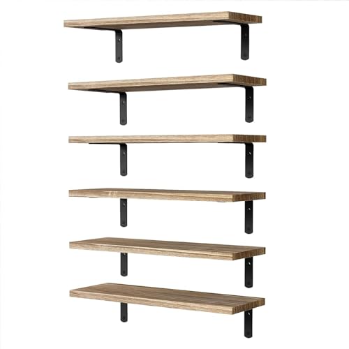 Floating Shelves Set of 6, Wooden Floating Shelves for Wall Decor, Farmhouse Shelf for Bedroom, Wall Mounted Bathroom Storage Shelves, Floating Book Shelves for Living Room - color: Rustic Brown