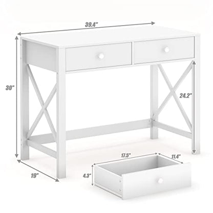 WiberWi Home Office Desk with Drawers, Modern Writing Computer Desk for Bedroom, Small Makeup Vanity Table Study Table for Home Office,White - color: White