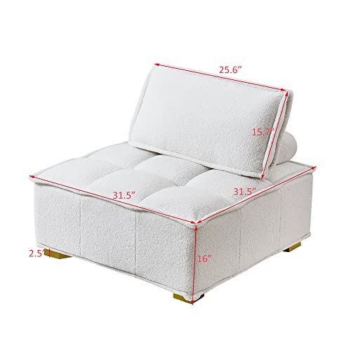 KEVINSPACE 31.5" Modular Sectional Sofa Couch, Armless Floor Chair with Gold Wood Legs and Pillow, Teddy Fabric Convertible Sofa, Variable Sectional Sofa for Living Room, Free Combination, White - color: 1pcs White-1