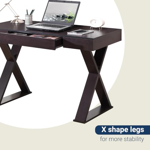 Techni Mobili 47" Trendy Writing Desk w/Drawer,Modern Home Office,Espresso | 47" modern writing desk with storage drawer, sturdy frame, sleek espresso finish, and compact workspace ideal for home office