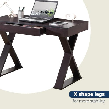 Techni Mobili 47" Trendy Writing Desk w/Drawer,Modern Home Office,Espresso | 47" modern writing desk with storage drawer, sturdy frame, sleek espresso finish, and compact workspace ideal for home office