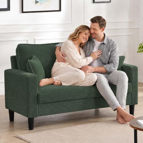 48 "Loveseat Couches,Small Love Seat Sofa with Pillows for Small Spaces,Comfy Corduroy Sofas w/ Wood Frame,Tool-Free Setup Compact Futon Couch for Apartment,Dorm,Office,Settee (Dark Green, 2-Seater) - color: Dark Green, size: 2-Seater