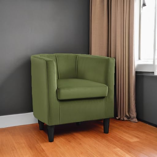 Yaheetech Barrel Accent Chair, Modern Armchair, Olive Green | Soft Velvet Chair with High-Density Foam Seat, Upholstered Barrel Sofa Chair for Living Room Bedroom Waiting Room - color: Olive Green, size: Set of 1