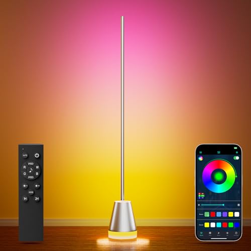 Keepsmile Smart RGB LED Corner Floor Lamp, Bright Standing Lamps for Living Room with APP and Remote,Modern Floor Lamp with Music Sync and 16 Million Colors, Ambient Light for Bedroom Silver - color: Silver