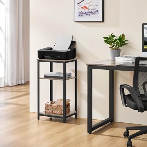 Yaheetech 29.5in Tall End Table, Small Narrow Industrial Nightstand, Gray | Side Table for High-Arm Sofas and Tall Beds, 2 Wood Grain Shelves for Drinks and Storage, Slim 12in Depth, Iron Frame - color: Grey