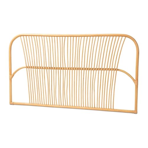 HomeStock Beachy Beauty Modern Bohemian Natural Brown Size Wall-Mount Headboard with Bamboo-Like Embellishments Handmade Fully Assembled Natural Rattan