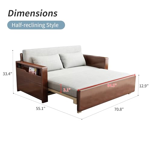 71" 3-in-1 Sleeper Pull Out Sofa, Solid Wood Walnut Frame Sectional Couch | Solid wood sofa bed, convertible to guest bed. Great for living rooms, apartments & offices. Also saves space in tiny rooms. - color: Brown-grey8, size: 71inches