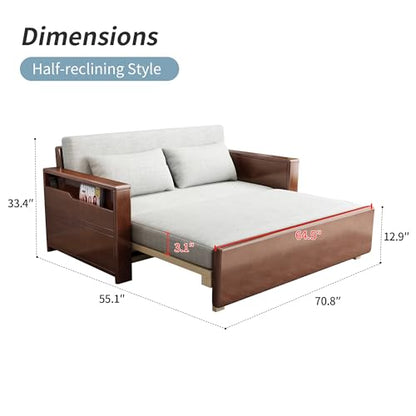 71" 3-in-1 Sleeper Pull Out Sofa, Solid Wood Walnut Frame Sectional Couch | Solid wood sofa bed, convertible to guest bed. Great for living rooms, apartments & offices. Also saves space in tiny rooms. - color: Brown-grey8, size: 71inches