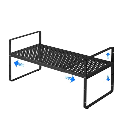 Expandable Kitchen Shelf Organizers, Kitchen Cabinet Organizer Stand Rack Organization for Countertop Cupborad Pantry Spice Rack, Black 1 Pack - color: Black Small