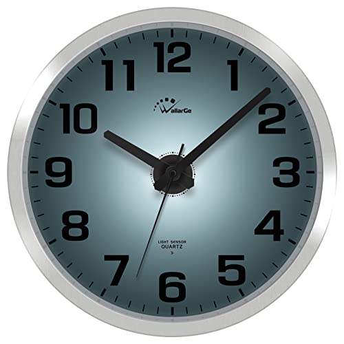 Night Light Wall Clock for Bedroom, 12 Inch | Silent, Lighted up Glow in the Dark, Battery Operated, Easy to Read Large Digital Display - color: Silver
