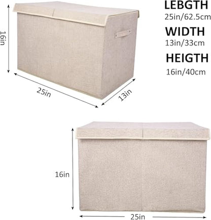 2 Pack Large Toy Box Storage with Lid, Collapsible Sturdy Toy Chest Storage | Toy Chest with Rivets Handles for Kids, Boys, Girls, Nursery, Playroom, Living Room, Bedroom, 25"x 13" x 16" (Linen Gray) - color: 2 Pack Large Beige