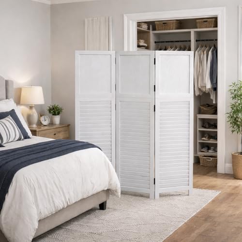 1 Pack 3 Panel Wood Short Room Divider Folding Screen White | Freestanding Modular Louvered Partition Screen For Bedroom Home Office Apartment Privacy - color: White