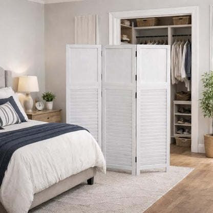 1 Pack 3 Panel Wood Short Room Divider Folding Screen White | Freestanding Modular Louvered Partition Screen For Bedroom Home Office Apartment Privacy - color: White