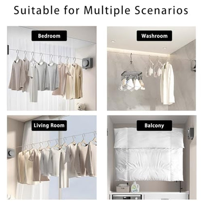 Retractable Clothesline Indoor, Grey | Heavy Duty, Wall Mounted Drying Rack, Adjustable Length, Indoor & Outdoor Use, Laundry Room/Bathroom/Hotel