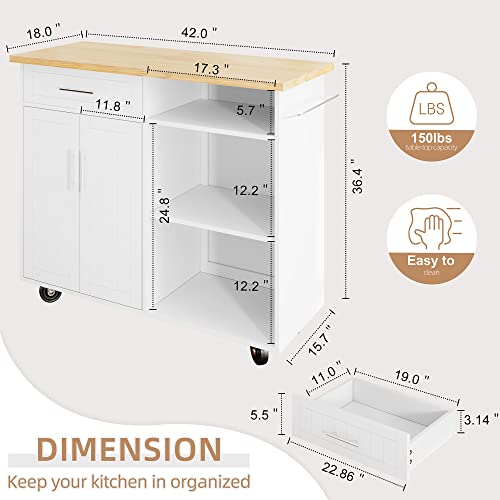 Shintenchi Kitchen Island Cart with Storage,Rolling Kitchen Island Side Table on Wheels with Large Worktop,Storage Cabinet,Towel Rack and Drawers for Kitchen,Dinning Room, White - color: Beige-26 Inch