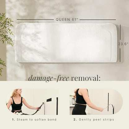 Hearth & Harbor Wall Mounted Queen Headboard Only, Bed Headboard Queen Size | Easy Assemble, Floating Peel & Stick, Upholstered Boucle, 3D Stitched Wall Panels, 5 Strips of 3M Tape Included, Off White - color: 01-off White, size: Queen