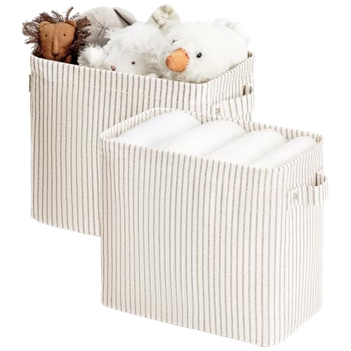 StorageWorks Narrow Storage Bins, Tall Storage Basket, 2-Pack | Khaki and Beige Stripes, Reinforced Handles, Sturdy Structure, For Bathroom, Closet, Shelf, Storage Makeup, Socks, Underwear - color: Khaki and Beige Stripes, size: 10¾"L x 6 ½"W x 9¼"H