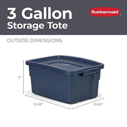 Rubbermaid Roughneck Tote 3 Gal, 6 Pack, Made in USA, Dark Indigo Metallic, Rugged Plastic Stackable Storage Bins with Lids and Handles - size: 3 Gal - 6 Pack