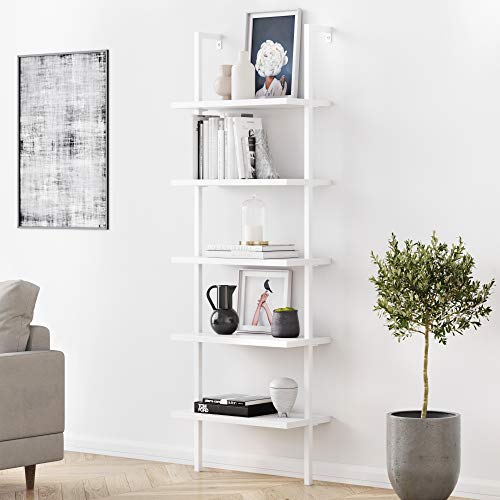 Nathan James White Ladder Bookcase with 5 Shelves - color: Theo White, size: Set of 1