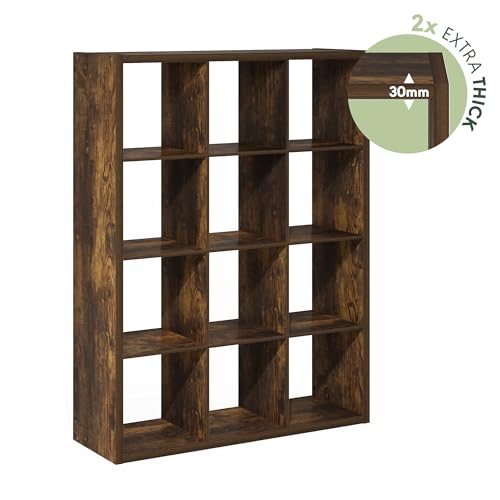 Furinno Cubicle Book Shelf, 12-Cube Bookshelf, Extra Thick Frame Reversible Bookcase with Open Back, 14.6" x 44" x 58", for Living Room, Bedroom, Home Office, Amber Pine - color: Amber Pine, size: 12-Cube