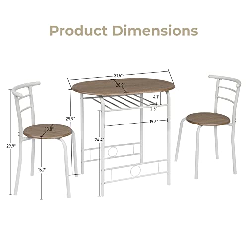 VINGLI 3 Piece Dining Set,Small Kitchen Table Set for 2,Breakfast Table Set,Kitchen Wooden Table and 2 Chairs for Small Space/Dining Room/Apartment,Metal Frame,Wine Rack,White&Warm Oak - color: Warm Oak