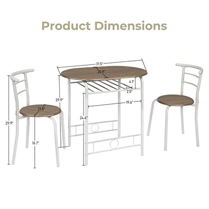 VINGLI 3 Piece Dining Set,Small Kitchen Table Set for 2,Breakfast Table Set,Kitchen Wooden Table and 2 Chairs for Small Space/Dining Room/Apartment,Metal Frame,Wine Rack,White&Warm Oak - color: Warm Oak