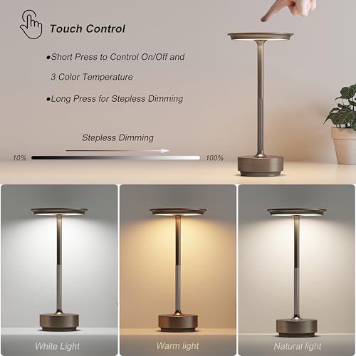 TBBGA 2 Pack Rechargeable Table Lamps Cordless, 5000mAh Outdoor Table Light | 3 Color Stepless Dimming Portable LED Table Lamp with Memory Function, for Home/Dinner/Patio/Restaurant.(Light Cafe) - color: Light Cafe-2