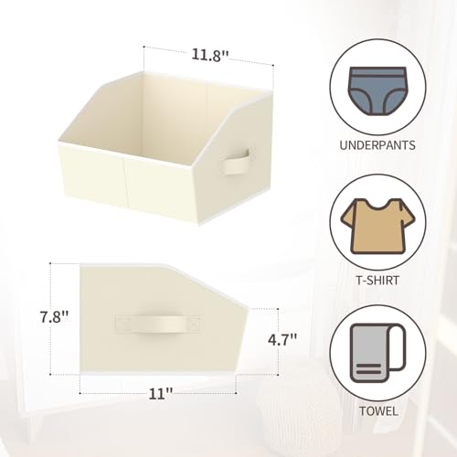Storage Bins for Shelves - Small Trapezoid Closet Shelf Organizer, Fabric Organization Bins with Handles, Storage Baskets for Clothes, Towel, Purse, 6 Pack, Beige - color: Beige, size: Medium -6 Pack