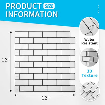 Art3d 10-Pack Subway Peel and Stick Backsplash, Warm White with Black Grout | 12 x 12 Inch, Strong Adhesion, Lightweight, Cuttable, Waterproof, Crack Resistant, for Kitchen Wall, Ideal for Recently Moved - color: Warm White With Black Grout