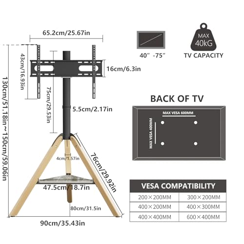 Floor TV Stand for 40-75 Inch TVs, Corner TV Stand | Tripod TV Stand with Sintered Stone Shelving,Swivel, Holds up to 88Lbs,Max VESA 600x400mm,VC-Z1618.