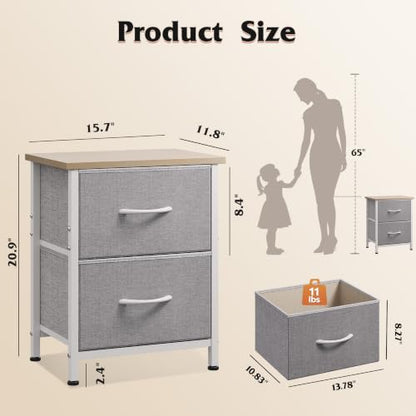 WLIVE Night Stand, Gray Nightstand with 2 Fabric Drawers, Small Dresser for Bedroom, Closet, College Dorm, End Table Side Furniture, Wood Top, Light Grey | Small Dresser for Bedroom, 15-Min Quick-Assembly, Sturdy Metal Frame & Adjustable Feet - color: Lig