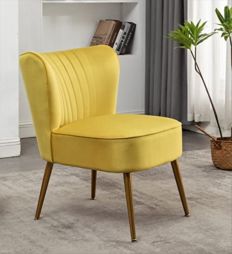 Container Furniture Direct Modern Velvet Accent Chair for Living Room, Bedroom, or Entryway, Stylish and Comfortable Armless Design with Metal Legs, Yellow - color: Yellow