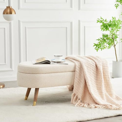 IAFIKE Oval Storage Bench 43.5" Ottoman Bench Upholstered Boucle Fabric Footrest Bench with Golden Metal Legs End of Bed for Bedroom, Living Room, Entryway,Bed Side (Beige) - color: Beige-a