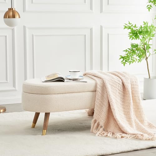 IAFIKE Oval Storage Bench 43.5" Ottoman Bench Upholstered Boucle Fabric Footrest Bench with Golden Metal Legs End of Bed for Bedroom, Living Room, Entryway,Bed Side (Beige) - color: Beige-a