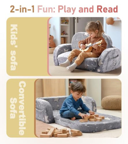 little dove 2-in-1 Kids Couch, Kid Sofa that Fold Out, Glow in the Dark Kid Chair, Extra Wide Kids Sofa, Comfy Kids Chair, Convertible Couch, Gifts for Girls & Boys, Star - color: Star