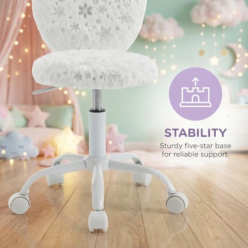 chairus Kids Desk Chair Faux Fur Study Chair for Teenage Girls, Adjustable Heart Shaped Kids Vanity Chair for Bedroom Reading Living Room, Small Cute Student Task Chair with White Foot, Snowflake - color: Snowflake