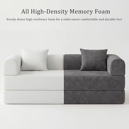 59" Boneless Couch,4-in-1 Futon Sofa Bed Modular Loveseat Sleeper Folding Compressed Couch with Pillows,No Assembly Required Convertible Sofa Bed for Living Room Bedroom Guest Room,Grey - color: Grey, size: 59.06" Loveseat Sofa