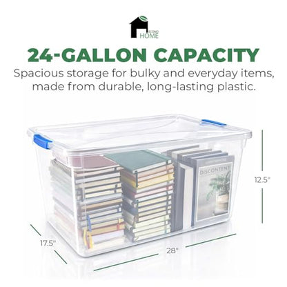 EconoHome Clear Storage Box - 95 Qt/24 Gallon Clear Plastic Storage Bins with Lids 4 Pack - Lidded Stackable Organizer Bins for Organization - Heavy-Duty Tote for Organizing at Home, Office, or Garage