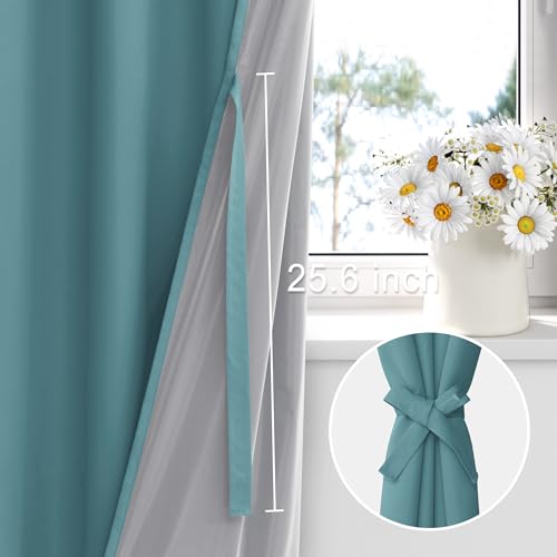 XWZO 100% Blackout Curtains - Thermal Insulated Black Liner Curtains, Noise Reducing and Heat Blocking Drapes for Hall and Studio Windows with Tiebacks, Stone Blue, W38 x L45, Set of 2 - color: Stone Blue, size: 38"W x 45"L (Pack of 2)